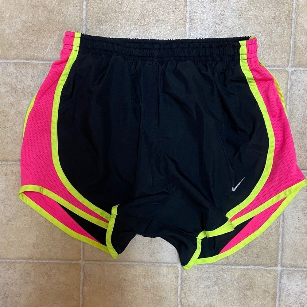 Nike Women's Athletic Shorts - Black with Pink and Yellow Accents